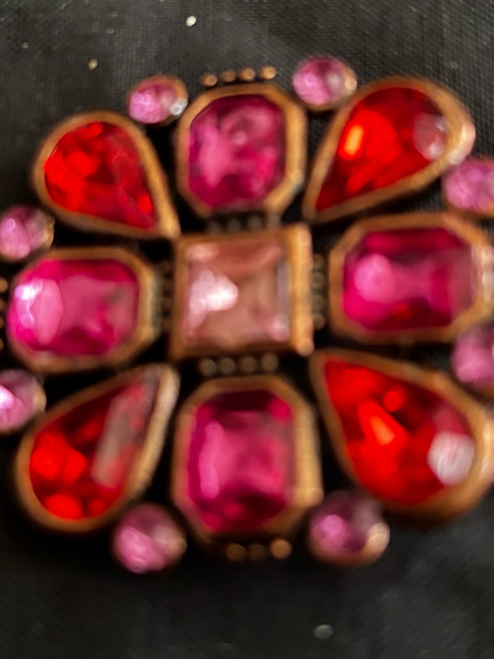 Vintage-Inspired Gold Tone Red & Pink Gemstone Brooch